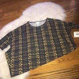 Lularoe Irma navy blue yellow‎ print size XXS NWT
